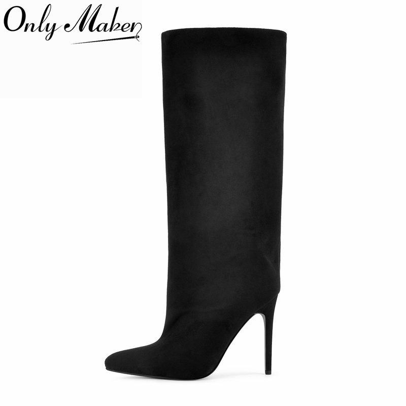 Winter Clothing Ladies - Onlymaker zwarte faux suède kniehoge laarzen
