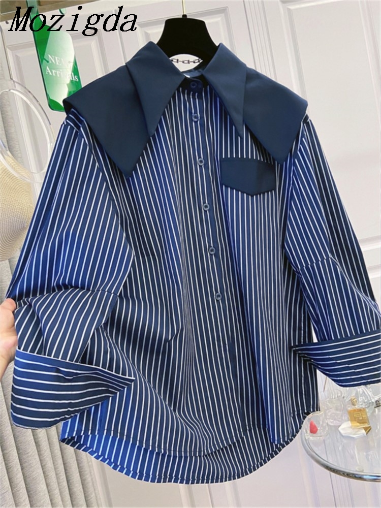 Winter Clothing Ladies - Herfst Winter Dames Shirts Patchwork Gestreepte