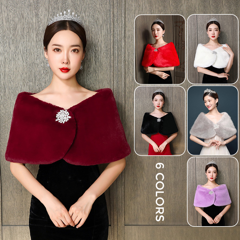 Winter Clothing For Sale - Vrouwen Bruidssjaal Bruiloft Cape Namaakbont Winter