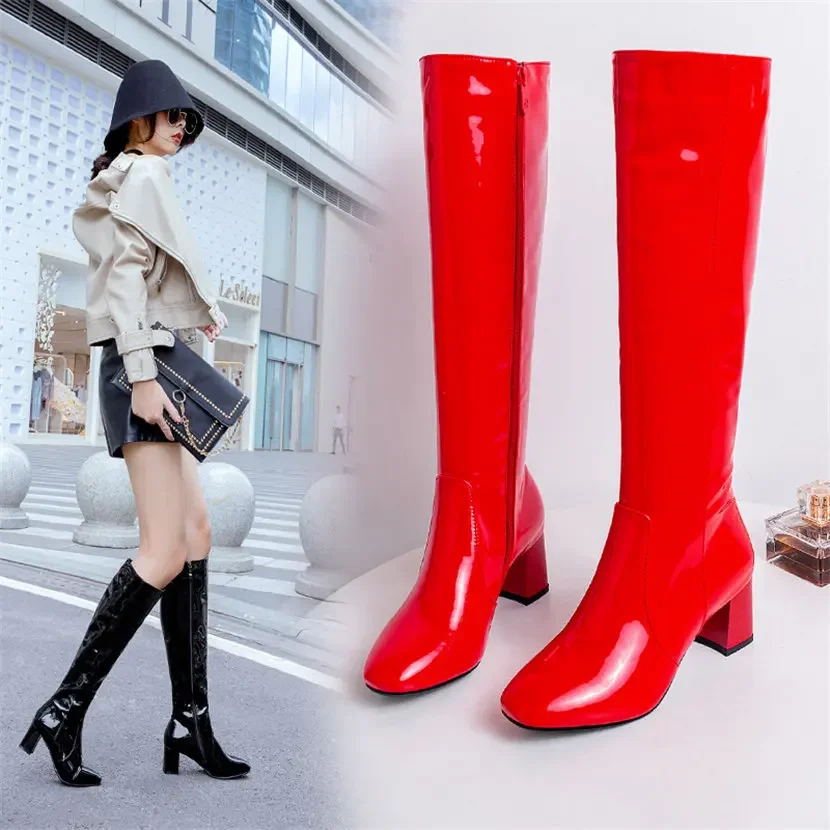 Rood Wit Lakleer Vrouwen Knie  - Winter Clothing Ladies recensie en prijs